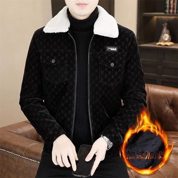 Autumn and winter thick leather jacket mens artificial fur collar motorcycle jacket casual business office social jacket mens clothing 240927