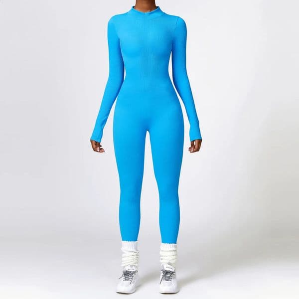 Rib yoga jumpsuit womens track yoga set long sleeved zipper sportswear gym set womens fitness suit 241021