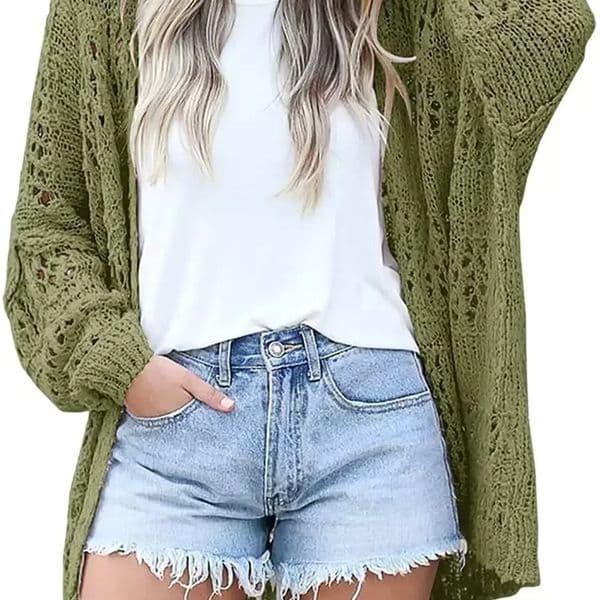 long crochet cardigan Women Cardigan Open stitch Sweater Hollow out Long Sleeve cardigan for women autumn solid outwear clothes 240703