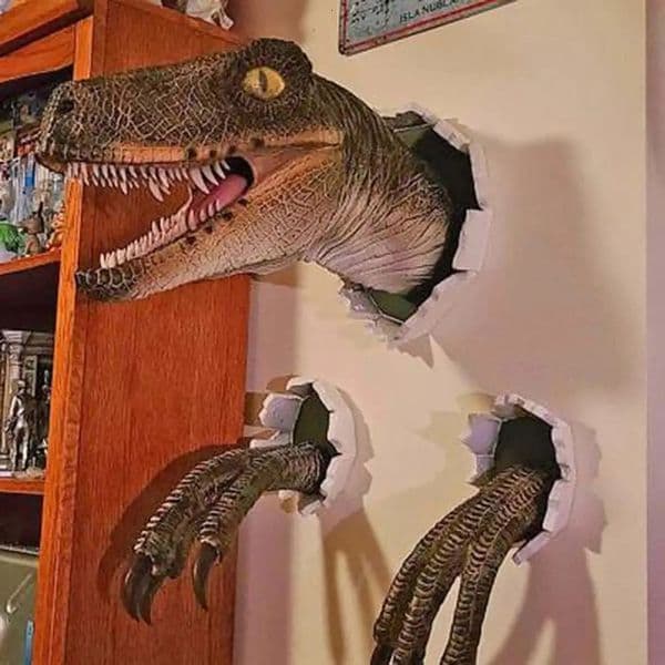 3D Wall Mounted Dinosaur Sculpture Resin Decor Prop Bursting Hanging Head with Claws Home 240521