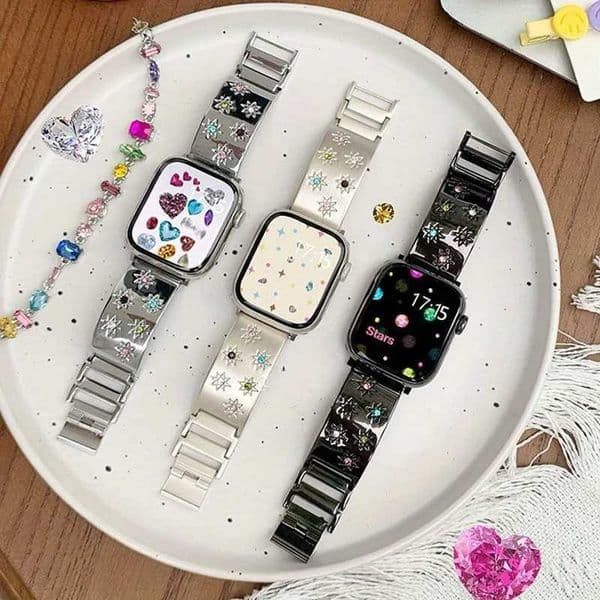 Color Diamond Inlaid Bracelet Strap Compatible with iWatch Strap 38mm 40mm 41mm 42mm 44mm 45mm 49mm Fashionable Handmade Strap Z250924