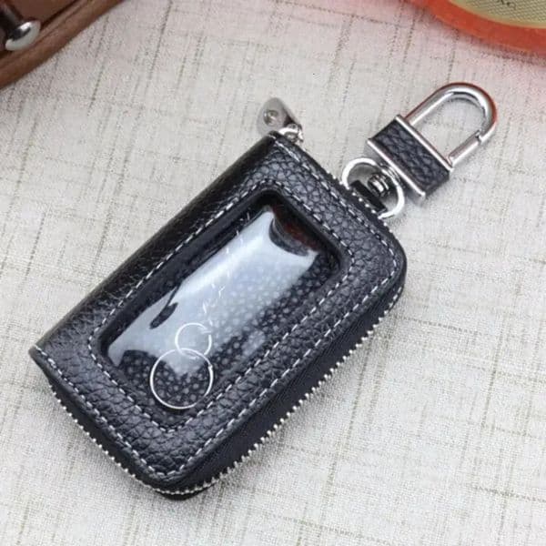 Genuine Leather Car Document Smart Key Holder with Transparent Window Cowhide Key Wallet Fob Leather Keychain for Car 250422