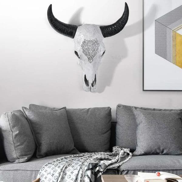 Wall Hanging Horn Skulls Steer Bull Head Sculpture Long Cow Skull Mounted Longhorn Resin Deco 240521