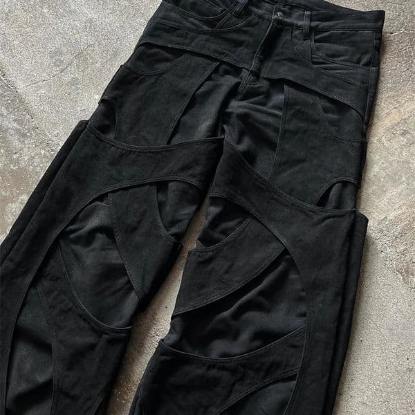 Leisure floor mop pants with hollow cotton loose jeans mens solid color retro work jeans Y2k mens and womens clothing 241203