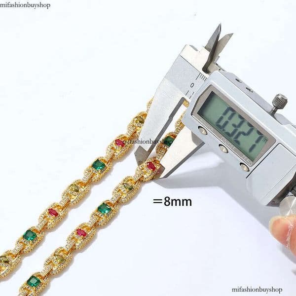 High Quality Custom Colorful Zircon Pig Nose Cuban Chain Necklace Bracelet Coffee Bean Chains aaa
