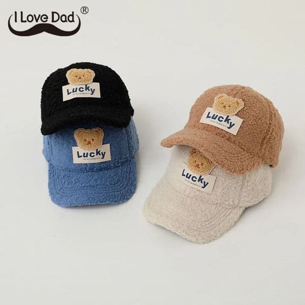 Cartoon Children Plush Baseball Cap Winter Thicken Lamb Fleece Kids Peaked Hat Cute Bear Embroidery Warm Boy Girl Sun Hats 250422