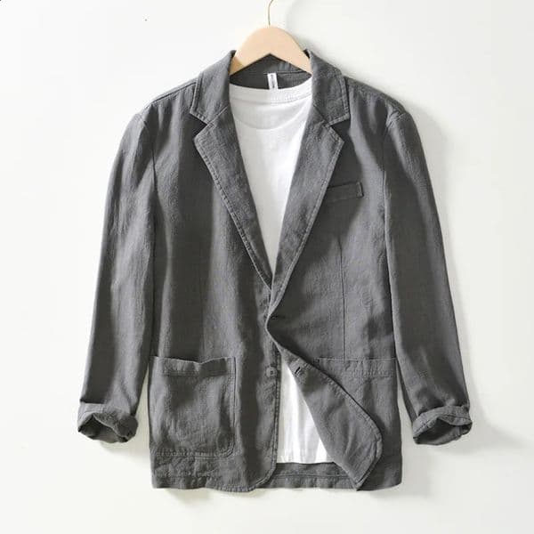 Mens fashionable retro linen jacket casual business formal clothing young loose suit 70% 30% cotton 6 colors 240824