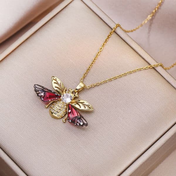 for Women, Internet Celebrity Colorful Bee Zircon, Niche New Design Pendant, Elegant Titanium Steel Necklace