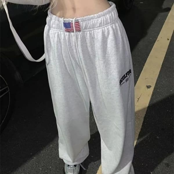 QWEEK Women Y2k Baggy Sweatpants Vintage High Waist Hip Hop Oversize Pants Gray Streetwear Casual Korean Fashion Wide Trousers 240530