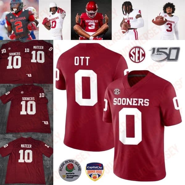 Oklahoma Sooners John Mateer Football Jersey 0 Jaydn Ott Deion Burks 1 Jalen Hurts 6 Baker Mayfield CeeDee Lamb 28 PETERSON 38 WILLIAMS