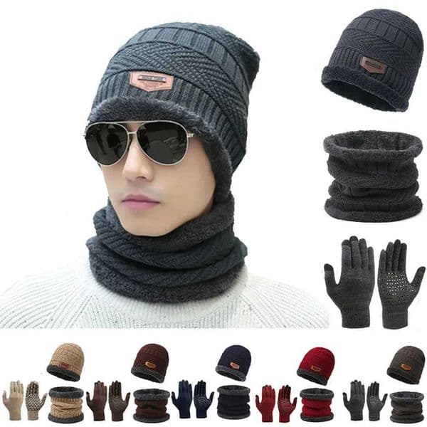 Winter Windproof Hat Gloves Scarf Set for Men WenTouchscreen Gloves for Cold Weather Warm Gift Set X250925
