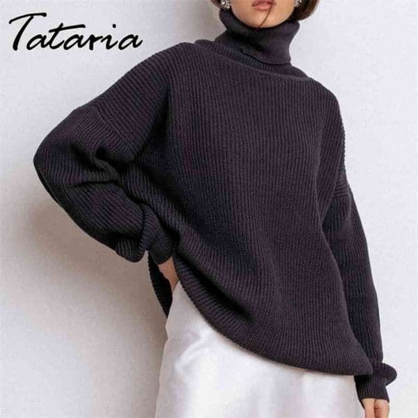 Oversize Turtleneck Autumn Winter Long Sweaters for Women Fashion Black Classic Pull Vintage Femme Knit Top Woman Jumper 210917
