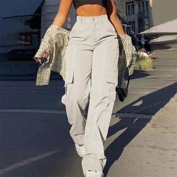 Street Clothing Basic Buckle Cargo Pants Womens Parachute Trouser Solid Straight Leg Large Pocket Full Set Y2K Sports Pants Fashion 241217