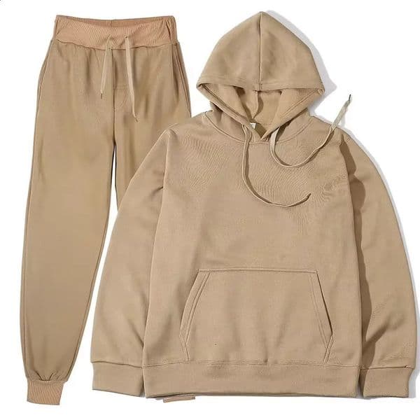 AutumnWinter Velvet Warm Hoodie Sports Pants Two Piece Set for Men and Women Solid Color Loose Jogging 241203