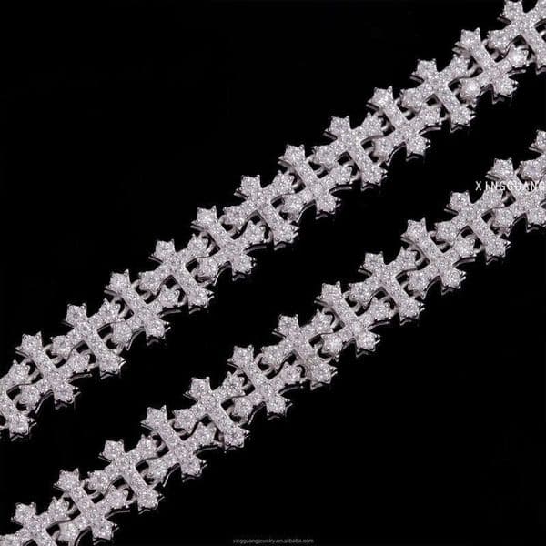 New Design Sterling Sier Gold Plated Link Bracelets Iced Out Vvs Moissanite Full Dia Cross Chain Bracelet aaa