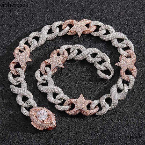 Hip Hop Jewelry Men Iced Out dia S Sier Necklace Link Chain Studded with pentagram eyes buckle Cuban chain