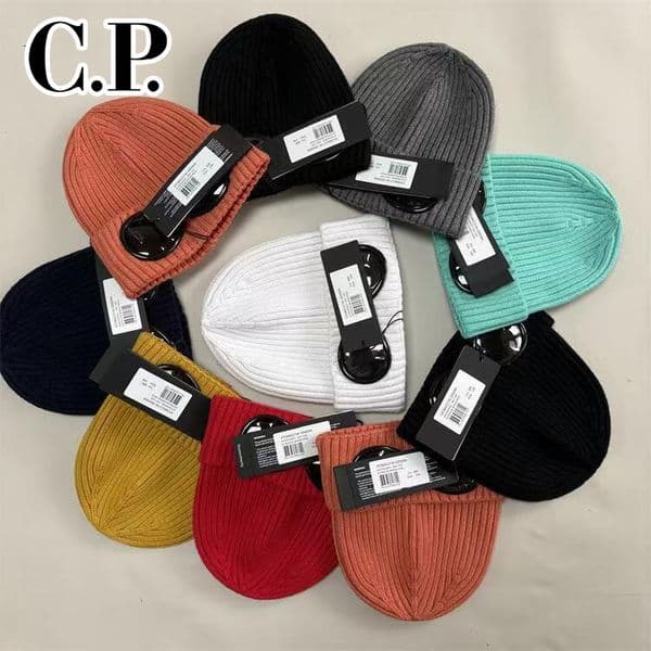 c.p hat Luxury Designer White Cotton Beanie 2025 Winter Men beanie Goggle Shell-Trimmed Ribbed Wool Balaclava Hats