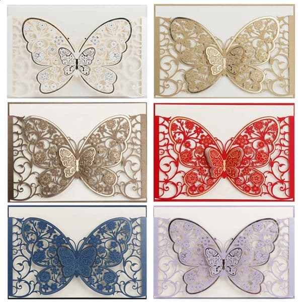 50 Butterfly Laser Cutting Wedding Invitation Cards Business Engagement Decorations Party Supplies 240910