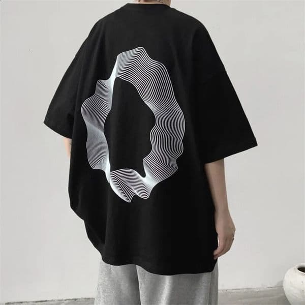 Irregular Round Printed Short Sleeve T-shirt Man Summer Loose Oversized Cotton T Shirt Fashion Round Neck Cotton Tees Y2k Tops 250118