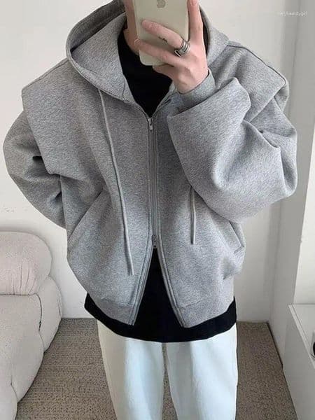 Men's Hoodies Trendy Streetwear Hoodie Cardigan Men Early Autumn Hong Kong Sle Casual Double Zipper Loose Outerwear For