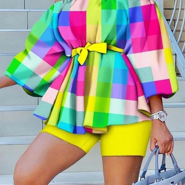 Women's Two Piece Pants Summer Fashion Print Two Piece Set Women Slash Neck Off Shoulder Ruffle Top Shorts Two Piece Suit Women 230707
