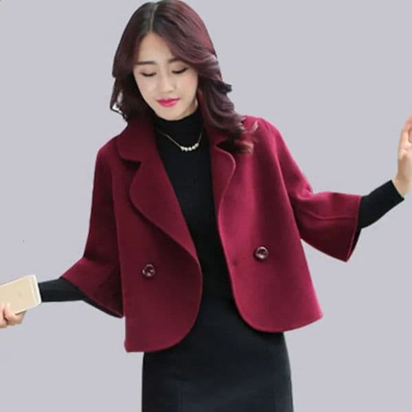 Female Autumn Womens Woolen Coat Elegant Blazers Short Jacket Slim Suit Spring jacket A Button LA4 240801