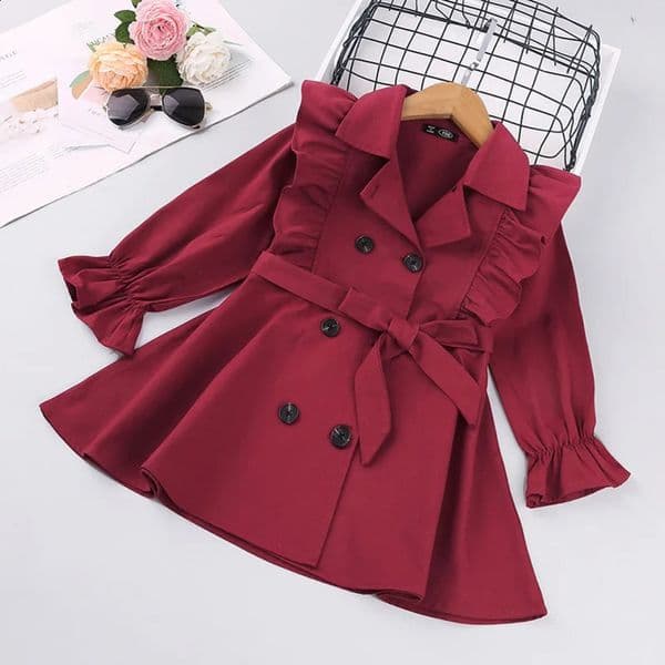 Spring Girls Jacket and Coat Long Sleeve Trench Coat Cute Childrens Baby Girls Coat Red Coat 2-7Y 240923