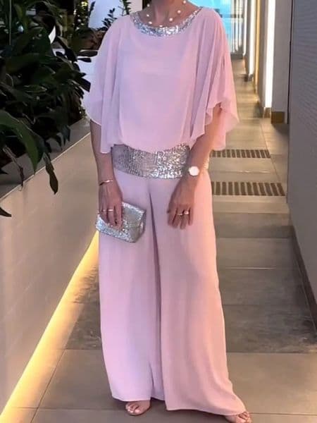Women Sequined Patchwork Loose Batwing Blouse Pant Sets 2 pcs Sale Pink Loose BlouseWide Leg Loose Trousers Suits NMD250310004 250916Z