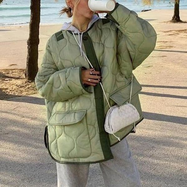 Autumn and winter womens loose jacket thin Parka oversized round neck long sleeved cotton clothing 240921
