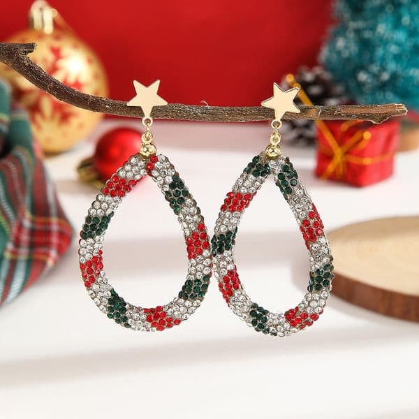 Creative Colored Rhinestone Teardrop Star Earrings, Christmas Earring Set Women's Christmas Decorative Earrings Holiday Jewelry Gift