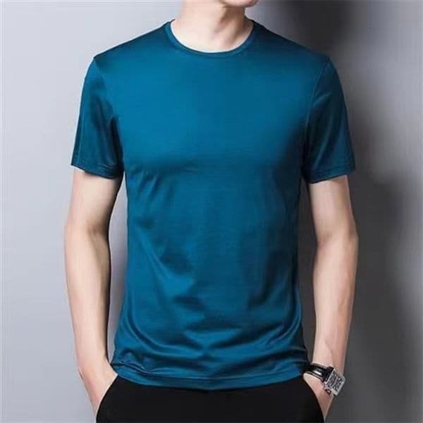 Men's T-Shirts Silk T-shirt Men's round neck solid color thin style with ice silk short sleeves trend version back shirt running 230407