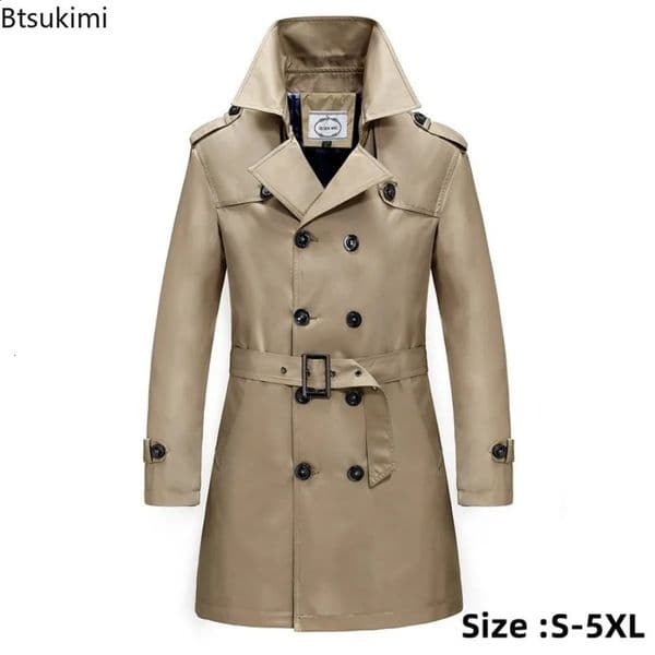 Mens Long Trench Jacket Spring and Autumn British Business Office Solid Slimming Double Chest 240827