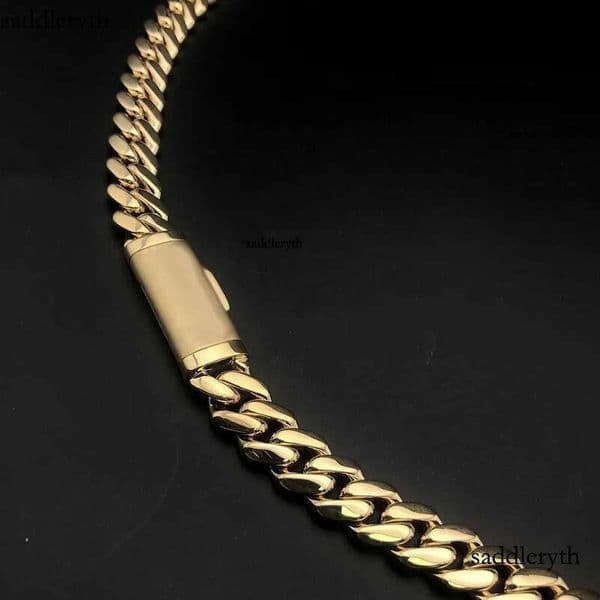 22 Inches 10mm Real S Sier 10k 14k gold miami cuban k chain necklace for women men 77