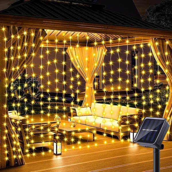1pc Solar Curtain String Lights Outdoor Fairy Lights Solar Powered Twinkle String Lights 8 Modes For Home Garden Patio Decor 250228