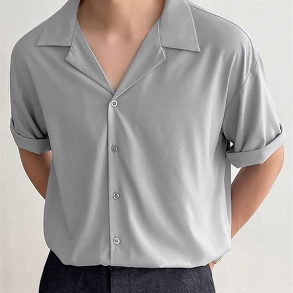 Men's Casual Shirts INCERUN Men Casual Shirt Lapel Short Sleeve Button Streetwear Summer Men Clothing Solid Color Korean Fashion Shirts S-5XL 230321