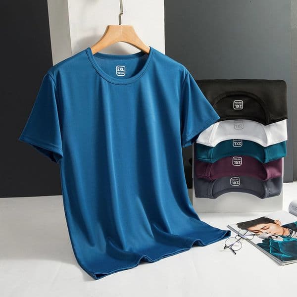 Summer Mens Tshirts Ice Silk Tops Men Short Sleeve Casual Fashion Clothing Basic Shirt O Neck Solid Color Classical Tshirt 240601
