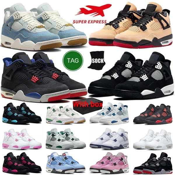 J4 With Box 4 Basketball Shoes Military Black Cat 4s Pine Green Seafoam Red Metallic Midnight Navy Sail Mens Trainers Sports Womens Sneakers