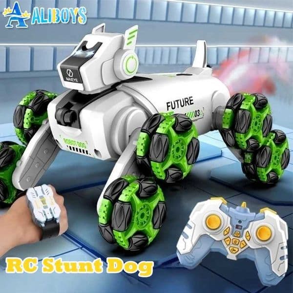 RC Stunt Dog Remote Control Robot Intelligent Stunt Mechanical Spray Dog Dual Mode Music 360 Degree Rotation Drift Pet Kid Toy X250925
