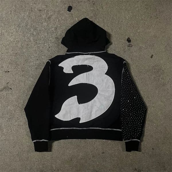 Y2k streetwear retro mens embroidery personalized diamond super large hooded mens Harajuku Gothic casual sportswear 250422