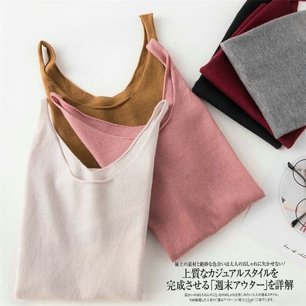Camisoles Tanks Women Sexy 100% Worsted Wool Vest Crop FashionTops V-Neck Camisole Summer Tank Shirt Ladies Slid Knit Camisole Bottoming 230421