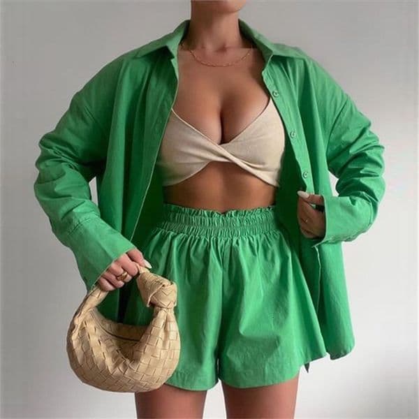Women's Two Piece Pants Women Tracksuits Shirt With Mini Shorts Cotton Two Pieces Sets Fashion Clothing Outfits Women Blouses Fashion Tracksuits 230707