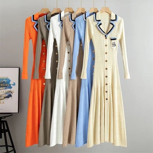 Womens Sweater Long Knit Dress Spring In Casual Elegant Long Knitted Dress Womens Clothing 240703