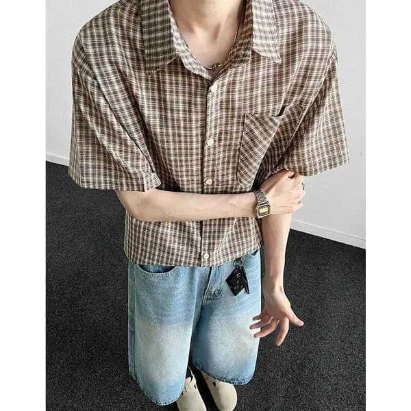 Summer Short Sleeved Shirt Men Casual Shirt Man Streetwear Korean Loose Checkered Shirt Mens Fashion Shirts Large Size 5XL X250925