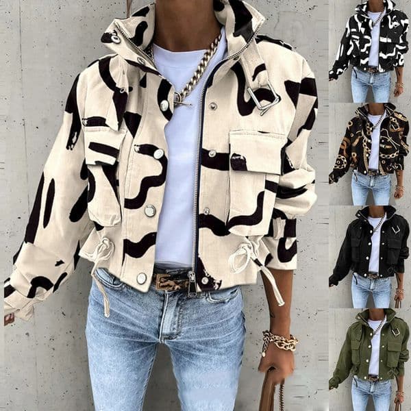 Autumn and Winter Fashion Temperature Elegant Submit Button Print Short Casual Jacket Womens Clothing 240814