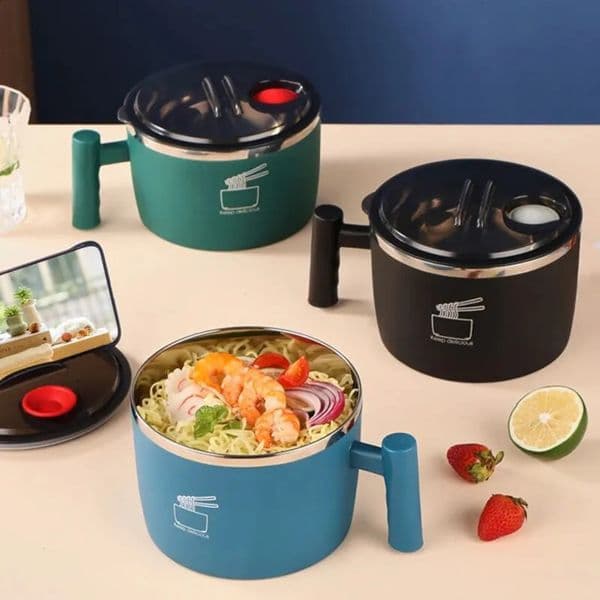 Stainless steel bowl with lid used for instant noodle sealing and portable drainage kitchen utensils partners 240826