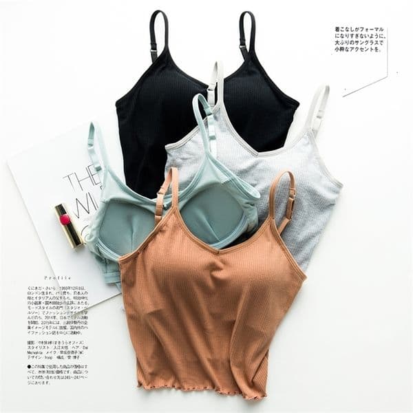 Camisoles Tanks Japanese thread cotton beauty back short tube top female straps chest pads exposed umbilical sling bra integrated vest wrapped 230503
