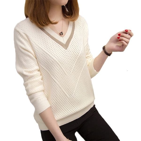 Women's Sweaters V-neck Loose Short Knit Pullover Women Sweater long-sleeve Thin Sweater Spring Autumn Fashion Femmes Casual Tops Female 230306