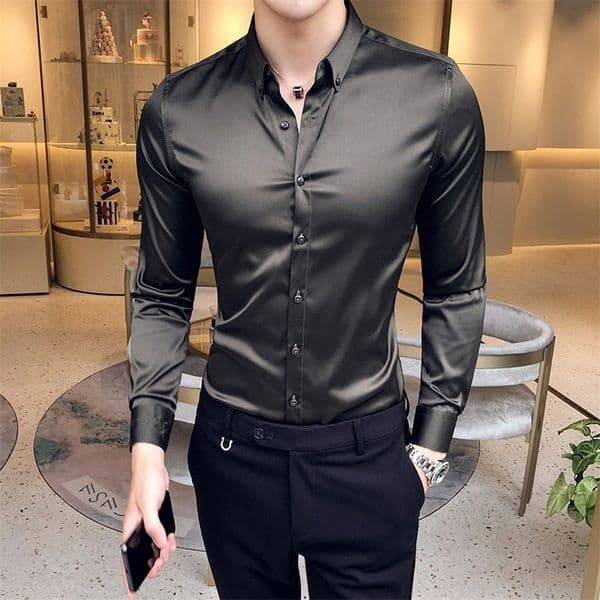 Men's Casual Shirts Neckline Embroidery Mens Shirts Long Sleeve Casual Slim Fit Men Dress Shirts Solid Color Formal Business Social Clothing Blouse 230516