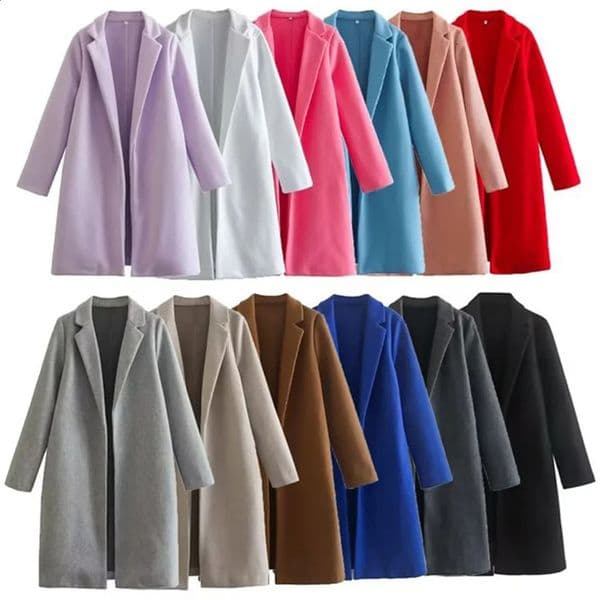 UNIZERA AutumnWinter Womens Casual Set with Collar Medium length Coat Flip Open Wool 240826