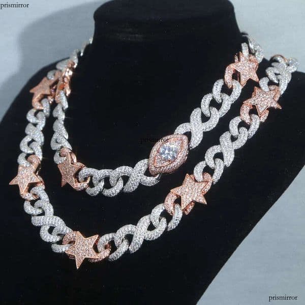 Hip Hop Jewelry Men Iced Out dia S Sier Necklace Link Chain Studded with pentagram eyes buckle Cuban chain aaa